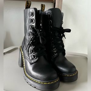 Dr. Martens Chesney Leather Flared Heel Lace Up Black boots